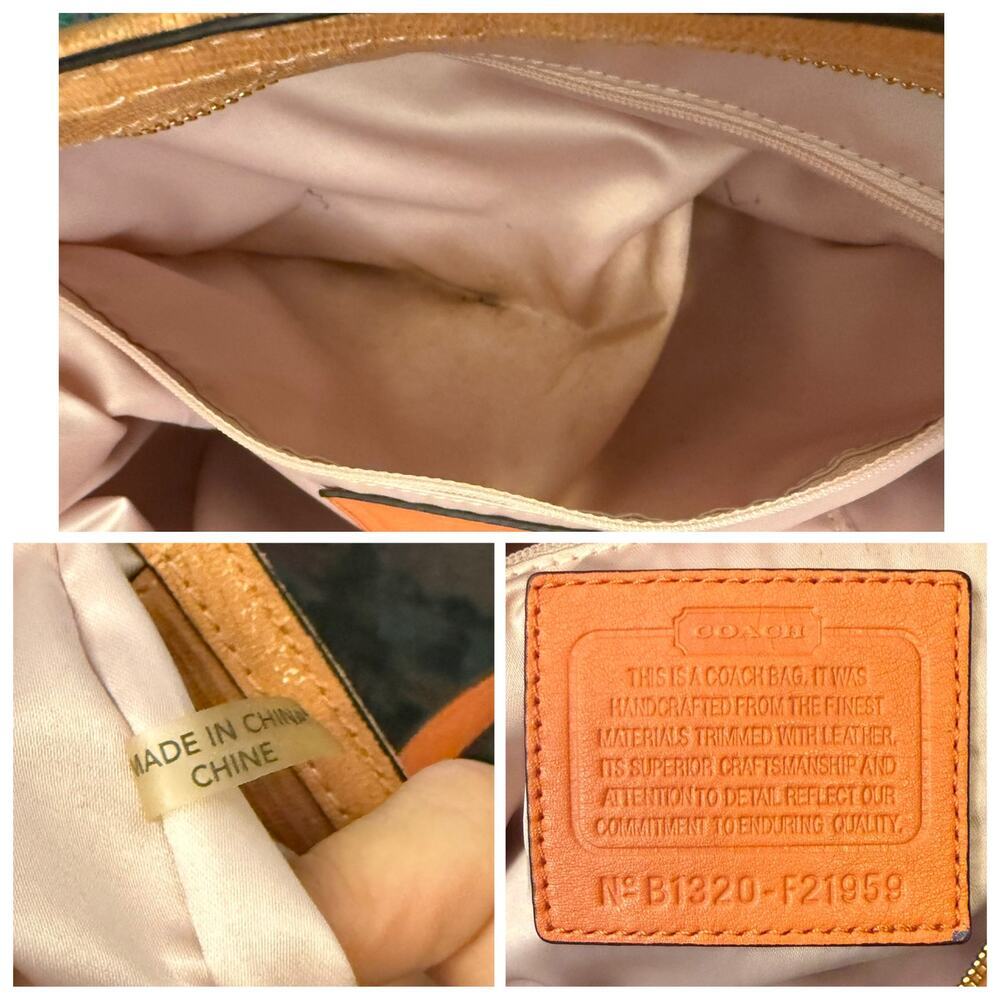 GUC Coach F21959 Alexandra Python Straw Tote in Natural/Coral - Picture 11 of 12